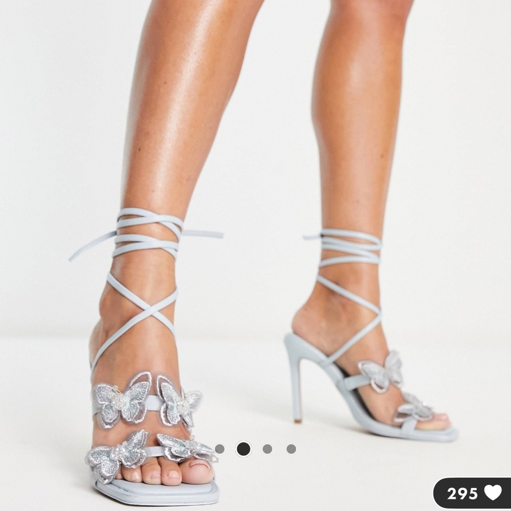 Nourish butterfly embellished heeled sandals in blue - ASOS